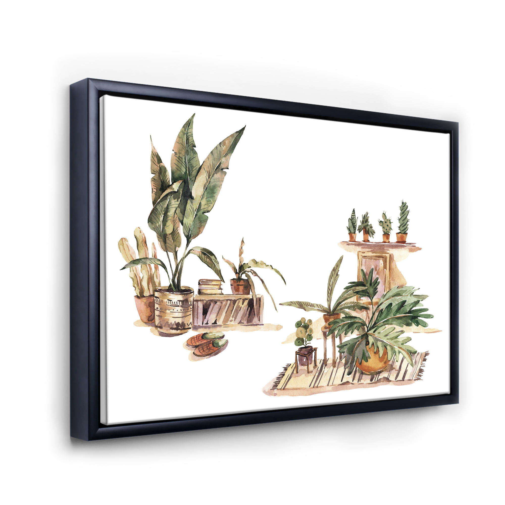 Designart 'Indoor House Plants Urban Jungle in Flowerpots III' Traditional Framed Canvas Wall Art Print