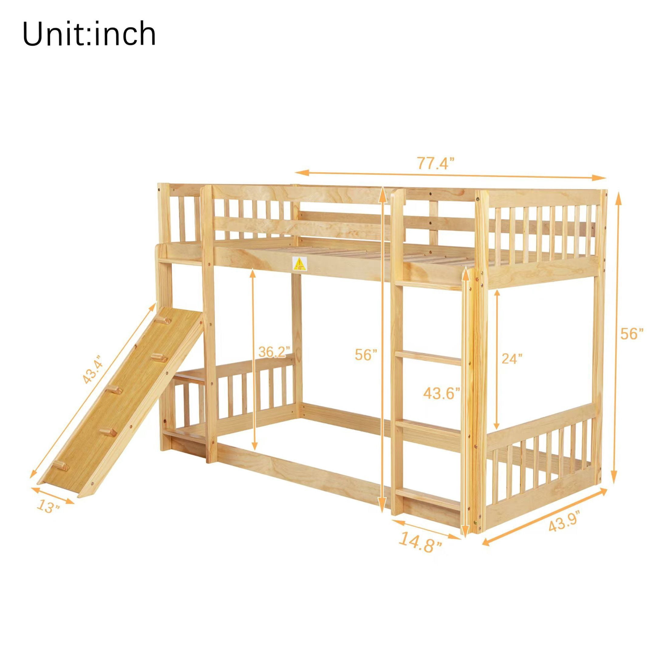 Noble House Twin Over Twin Bunk Bed, Pine Wood Frame with Climbing Ramp, Dual Ladders & Playhouse Design, Natural