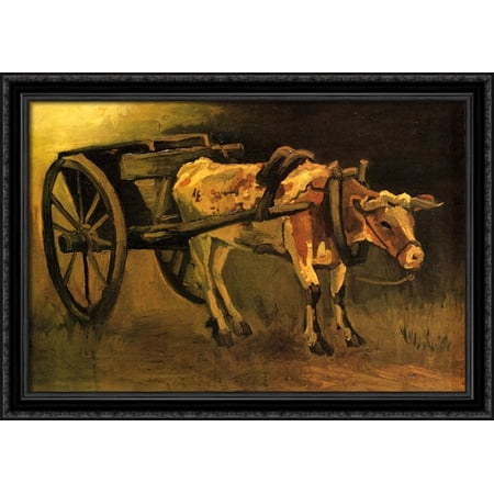 Cart with Red and White Ox 40x28 Large Black Ornate Wood Framed Canvas Art by Vincent van Gogh