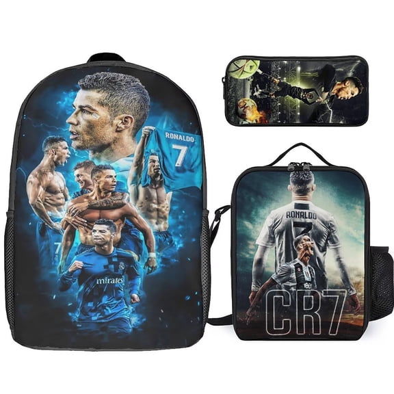 3-Piece Ronaldos Backpack Set Fashion Printed Lightweight Multipurpose Casual Travel Backpacks