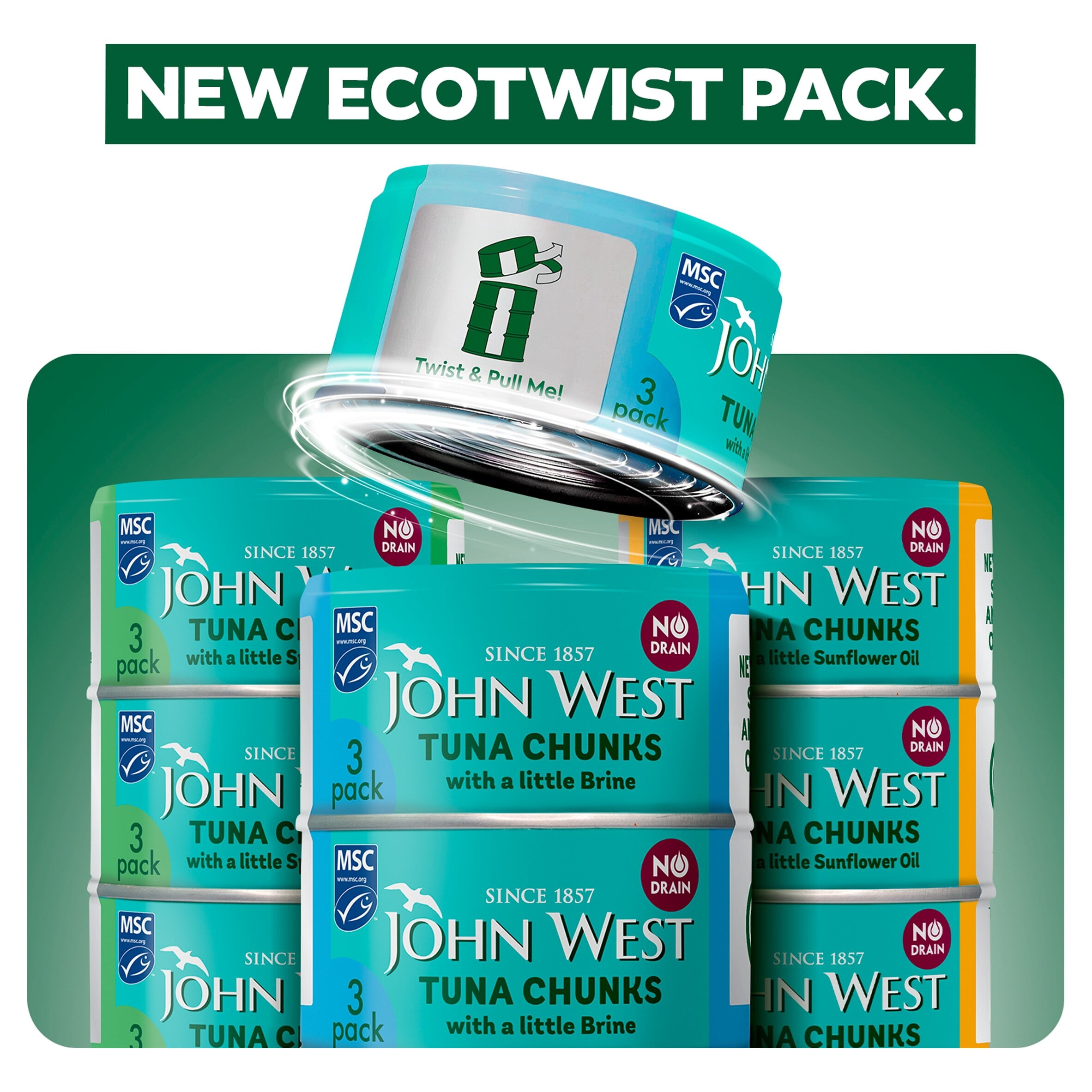 John West No Drain Tuna Chunks with a Little Brine MSC 3x100g, Imported from Britain