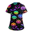 thumbnail image 3 of Plus Size Halloween Tops，Plus Size Women'S Halloween Pumpkin-Headed Bat Printed Scrub Tops V-Neck Fun T Shirts Nurse Uniform Tee With Pockets，Multicolor，Xl, 3 of 3
