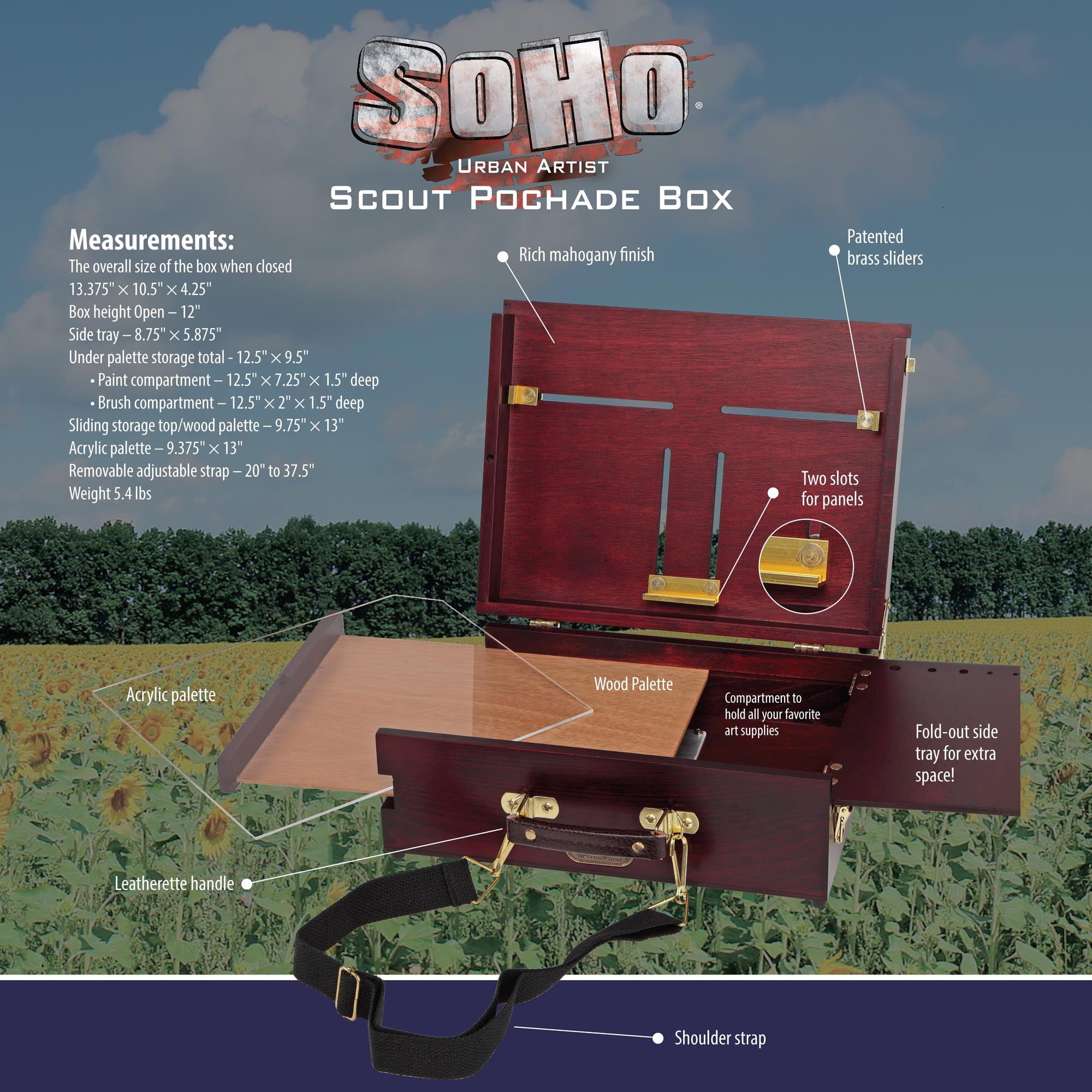 SoHo Urban Artist Scout Pochade Box with Apex Tripod - Adjustable Camera Stand and Compact Artist Easel for Outdoor Painting, Field Photography, and Travel Studio Setup
