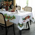 thumbnail image 3 of Christmas Tablecloth Rectangle, Polyester Garland Bordered Tablecloth Spillproof & Wrinkle Resistant, White Xmas Table Cover for Dining Room & Holiday Decoration (Rectangle, 60" x 102" (8-10 Seats)), 3 of 6