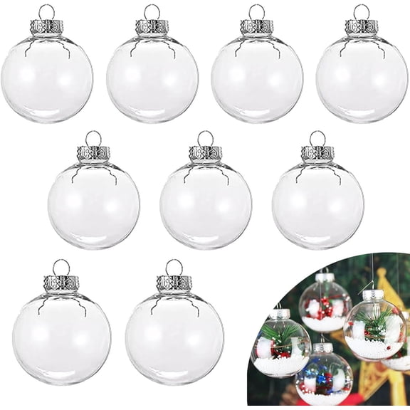 9 Pack 3.15 Inch Hanging Clear Plastic Fillable Balls Ornaments, Transparent Ornaments for DIY Craft Projects, Christmas, Party, Wedding, Home Decor(80 mm)