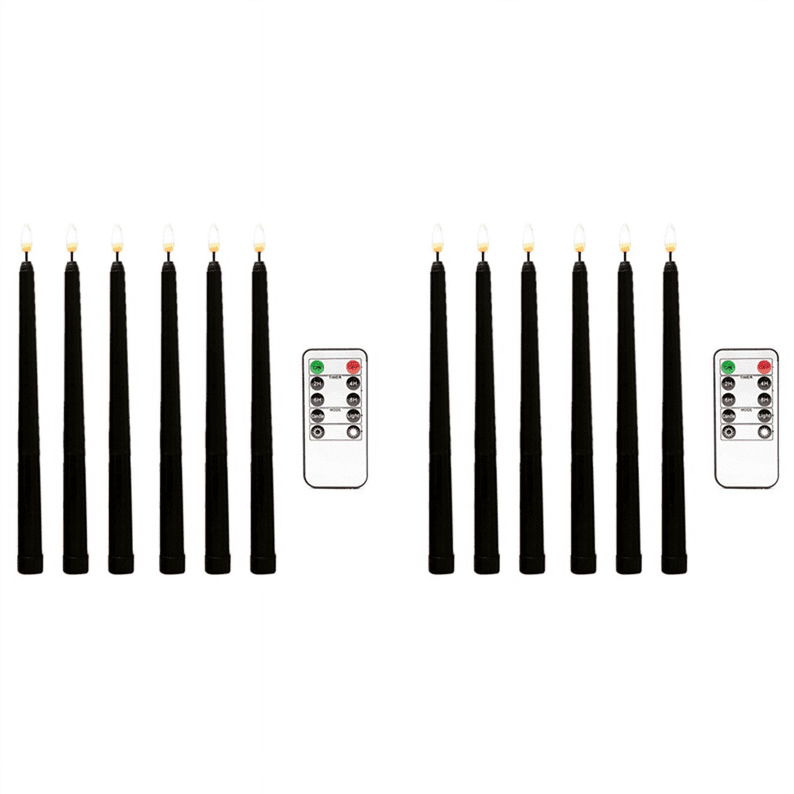 12Pcs Flameless Black Taper Candles Flickering with 10-Key Remote Timer, Operated LED Candlesticks Window Candles