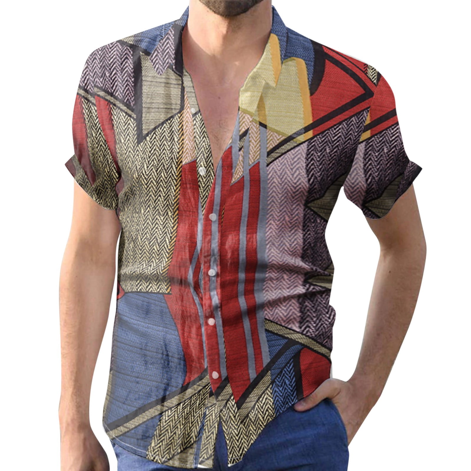 nsendm Mens Shirt Adult Male Shirt Printed Shirt Men Spring and Summer Top  Floral Colorful Print Loose Lapel Top Shirts Outdoor Vacation Short  Tee(Yellow,L) - Walmart.ca