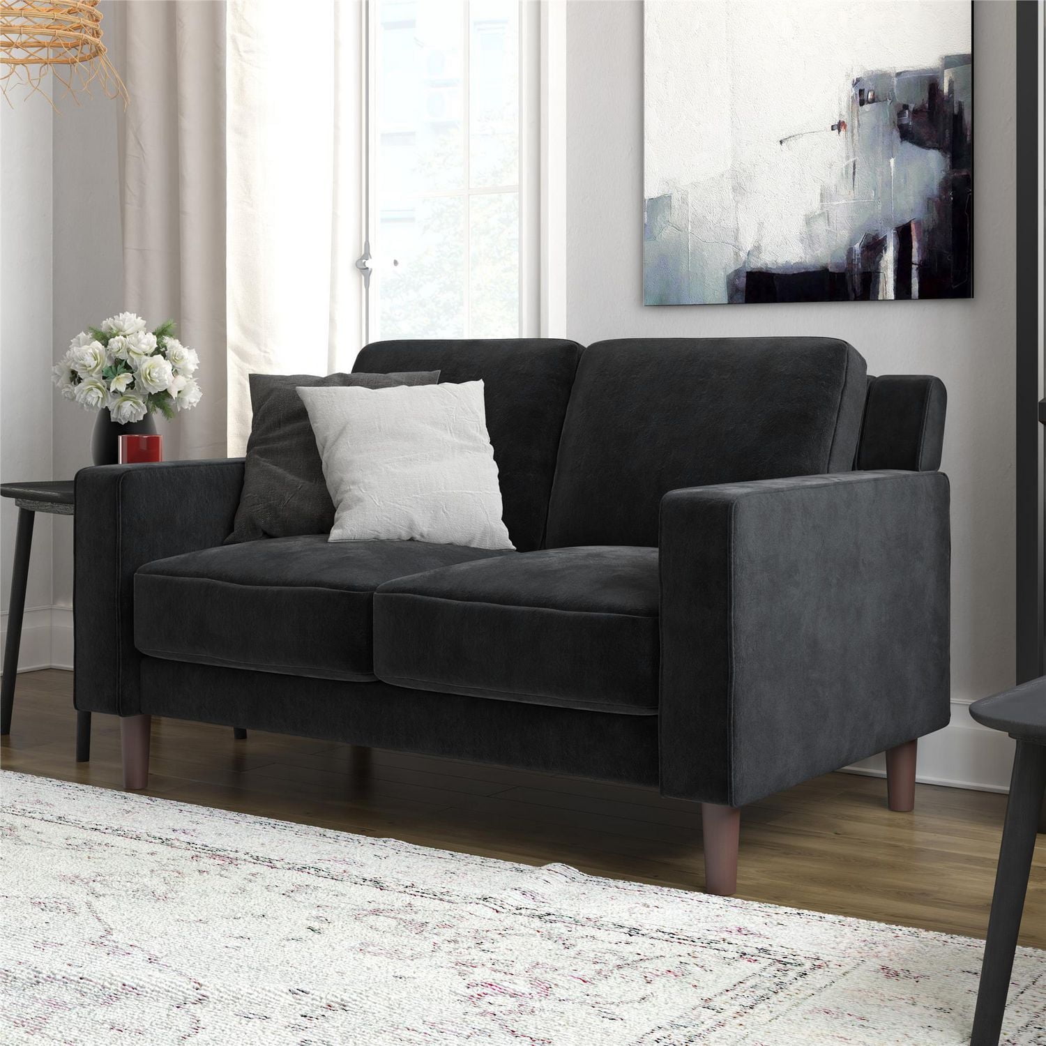 Canapé rembourré trois (3) places Brynn de DHP, mobilier de salon, velours gris