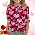 thumbnail image 2 of Auroural 5T Girls Clothes 5T Girls Shirts Long Sleeve Children's Fashion Heart Printed 3/4 Sleeve Round Neck Fashionable And Casual Tops/shirt Hot Pink, 2 of 5