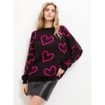thumbnail image 4 of Women'S Casual Heart Print Crew Neck Long Sleeve Knit Top Loose Pullover Sweater Black One Size, 4 of 8