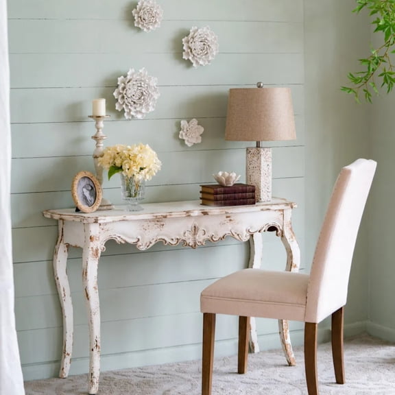 Handcrafted Ceramic Floral Wall Art – 7.3" x 2.8" Cream Botanical Decor with 3D Relief Details