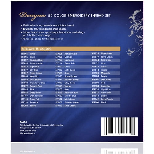 Designio by Brother SA650 50-Piece High-Sheen Polyester Embroidery Thread Set