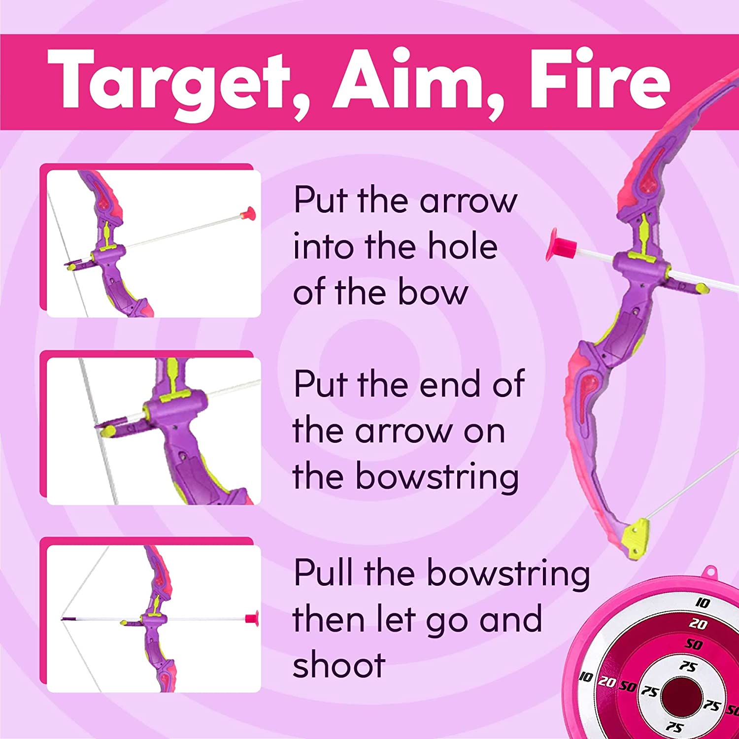 Toysery Dark Pink Bow and Archery for Kids with LED Flash Lights - Bow and arrow for kids with Suction Cups Arrows, Target, and Quiver - pink bow and arrow for girls