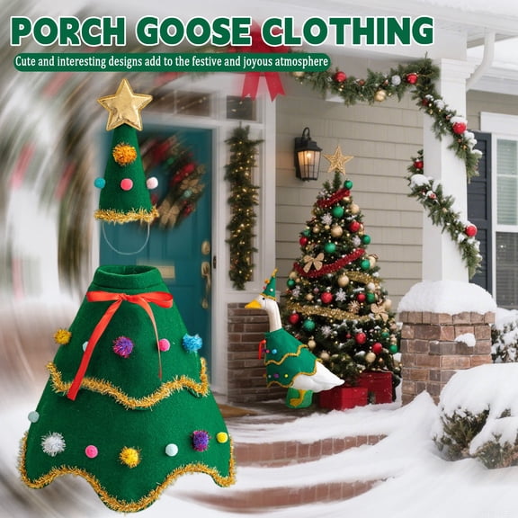 Christmas Tree Porch Goose Clothing with Hat Set, Holiday Festive Outfits for 23"-28" Large Goose Statue, Yard Lawn Ornaments Decorations,11.81IN