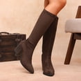 thumbnail image 2 of hopeusnice Women Knee High Stretch Boots With Pointed Toe Chunky Heel Suede Upper Pull On Design For Fashion And Evening Occasions Brown 37, 2 of 9
