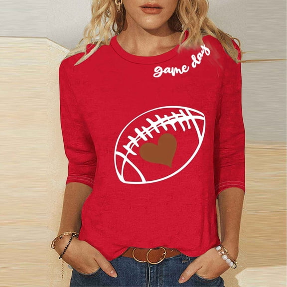 Mifsaly Plus Size Game Day Shirt Women Football Heart Graphic Long Sleeve Tee Team Fans Game Day Football Tee L