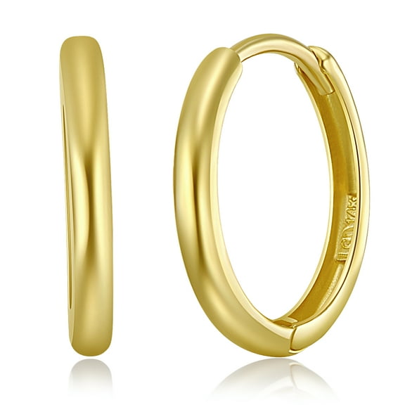 Wellingsale Ladies 14k Yellow Gold Polished 2mm Hoop Huggies Earrings (15 x 15 mm)