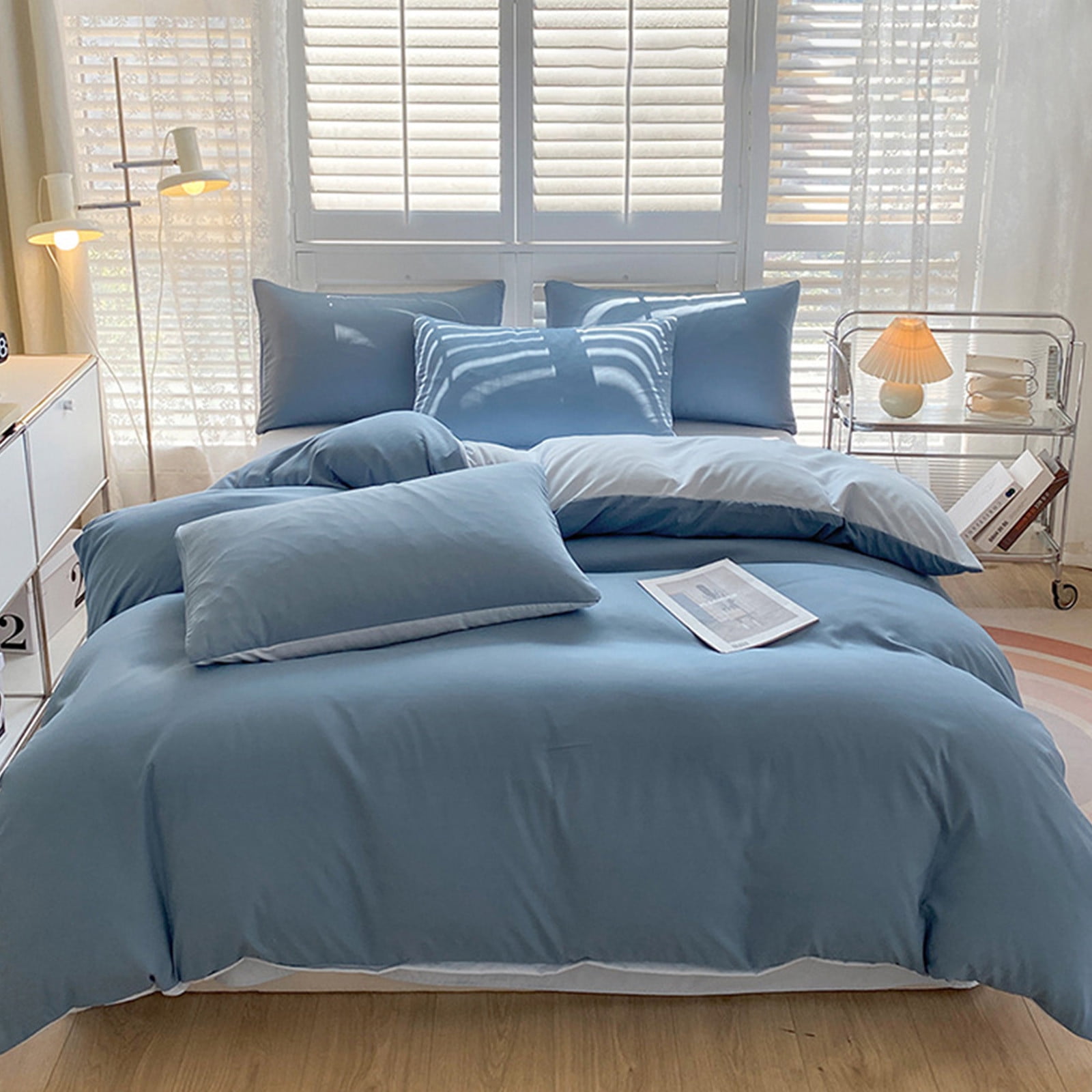 4 Piece Bed Sheets Queen/King Size Bedding Set with Duvet Cover Fitted Sheet 2 Pillowcases Soft Washed Polyester Wrinkle Free Easy Care by PALIFEUR