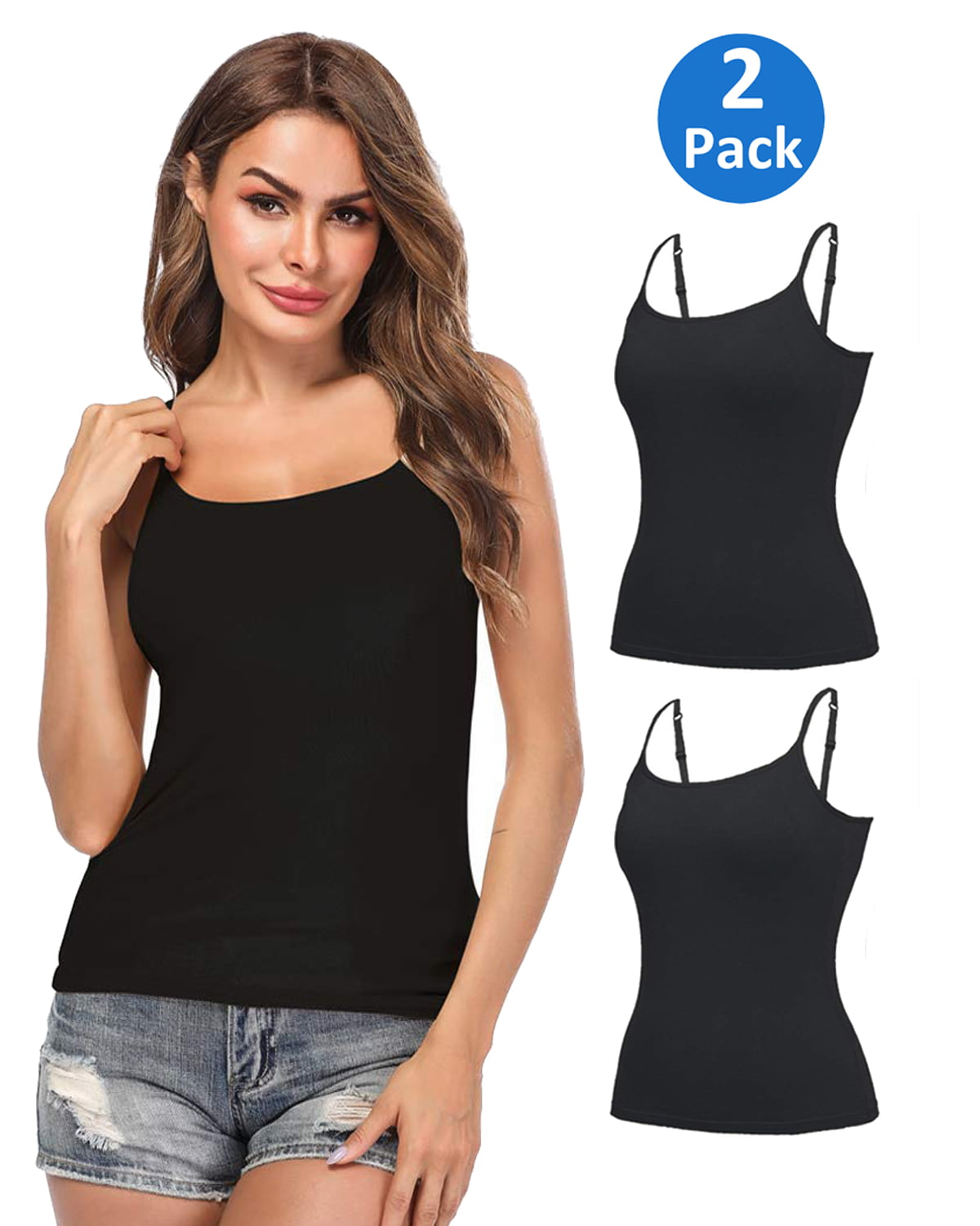 Womens Tank Tops Wide Strap Camisole with Built in Padded Bra Vest Sleeveless Top Shirt for Yoga Daily Wearing