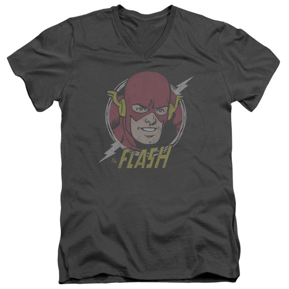DC Comics Flash Vintage Voltage S/S Adult V-Neck T-Shirt 30/1 T-Shirt Charcoal