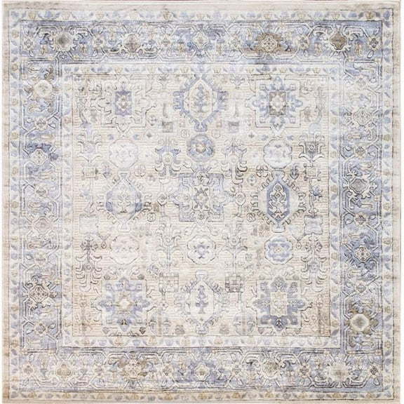 Pasargad Home  Turkish Majestic Design Oriental Area Rug 6' Square - Beige/Blue