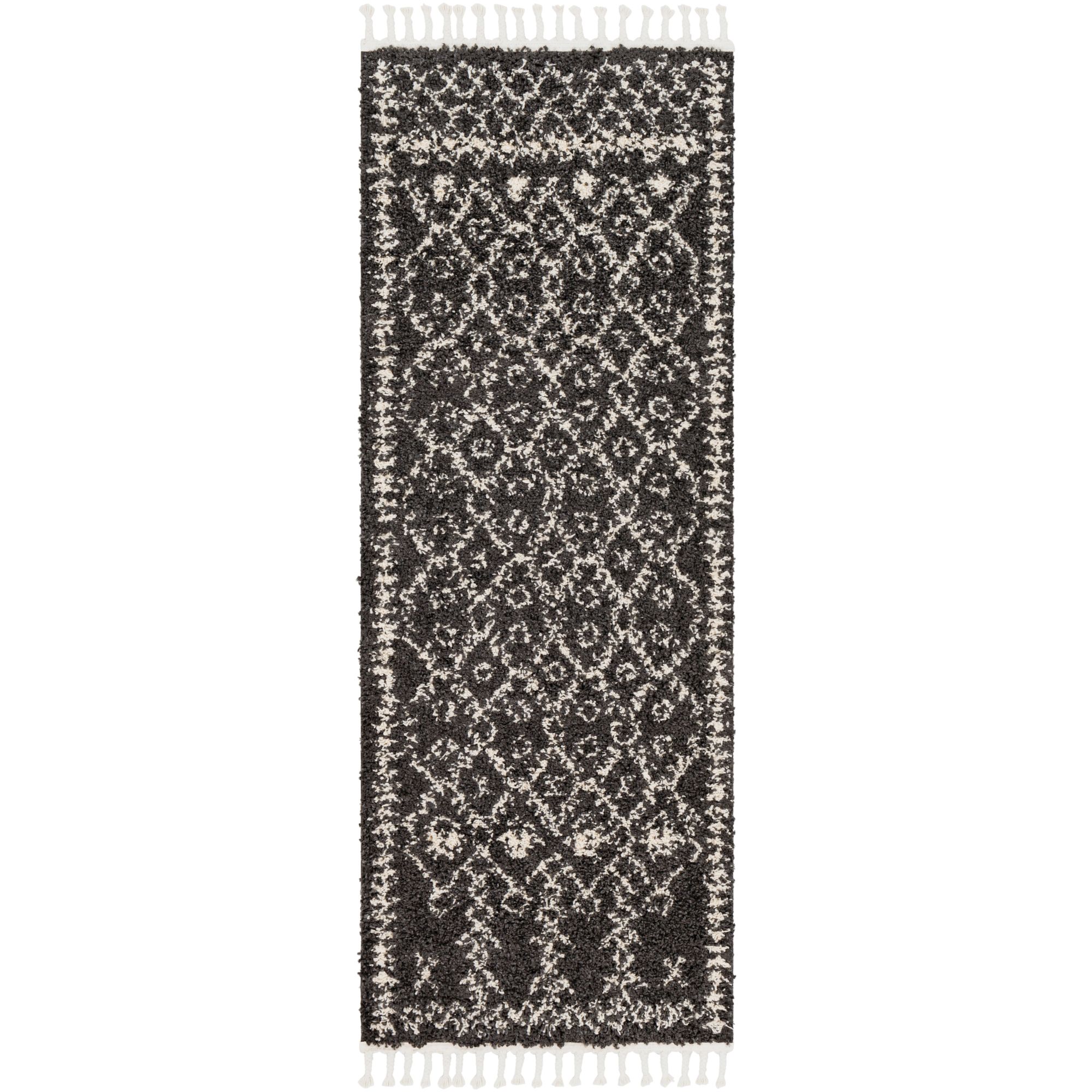 2.5' x 7.25' Tribal Patterned Black and White Rectangular Area Throw