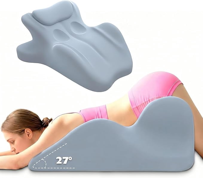Contoured Support Pillows Ergonomic Memory Foam Wedge Pillow, 27° Angled Support for Waist and Neck, Multi-Position Support Pillow (Blue)