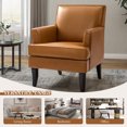 thumbnail image 4 of Contemporary Vegan Leather Accent Chair Set of 2, Upholstered Sofa Armchair & Wooden Legs Adult Home Living Room Bedroom, Camel, 4 of 8
