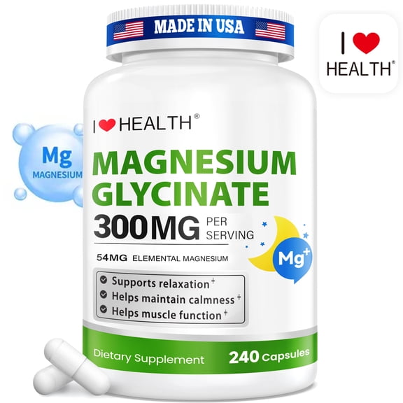 Magnesium Glycinate 300mg Per Capsule Highly Bioavailable, Gentle on Stomach, Supports Sleep & Muscle Function,240 Capsules