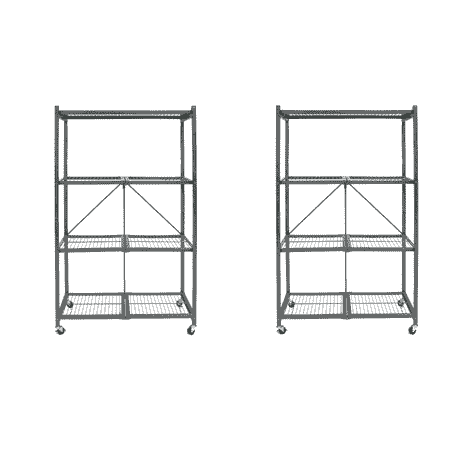 Origami Wheeled 4-Shelf Folding Steel Wire Shelving Pewter, 2 Pack (21"x36"x60")
