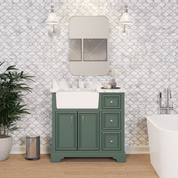 Zelda 36" Farmhouse Bathroom Vanity with Sage Green Cabinet and Carrara Marble Top