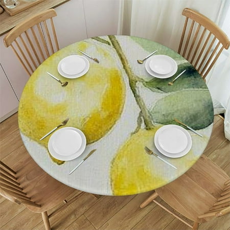 

Patifu Lemons Leaves Round Tablecloth Stain-Resistant Washable Indoor Outdoor Dining Kitchen Farmhouse Decor 38 -42