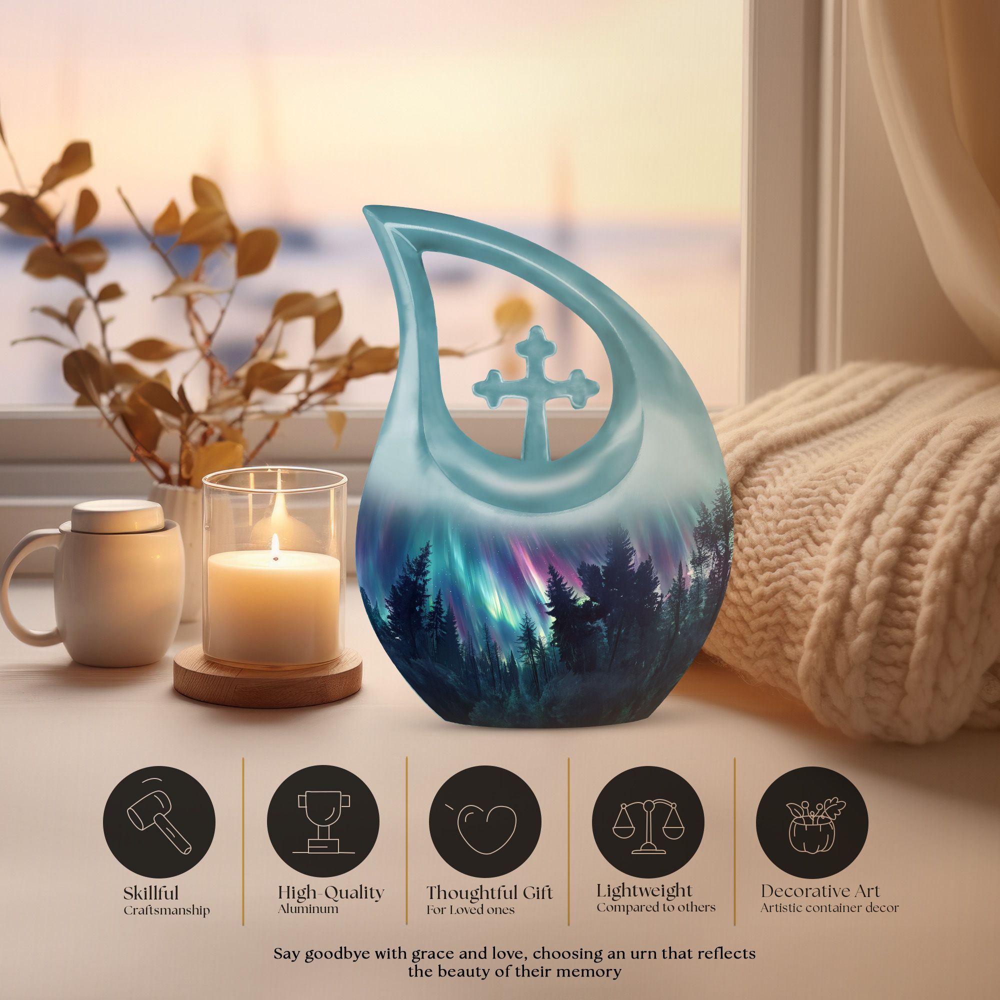 MUKTIVE Aurora Large Funeral urns for Human Ashes Adult Women - Memorial urn for Human Ashes Adult Male - Cremation Ashes 10 inch