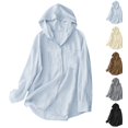 thumbnail image 1 of Blusa,Camisa de lino para mujer, manga larga, capucha y bolsillos, blusa ligera con botones para uso diario, sopatenor, 1 of 8