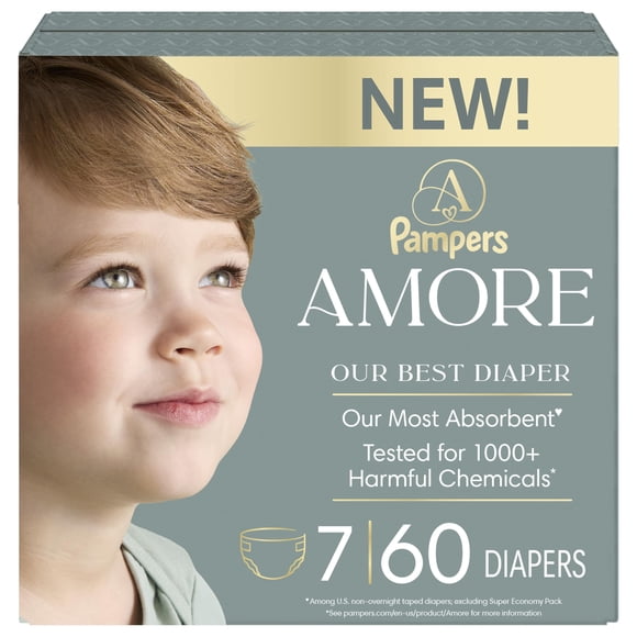 Pañales Pampers Amore, talla 7 (12-23 kg), 60 unidades, hipoalergénicos