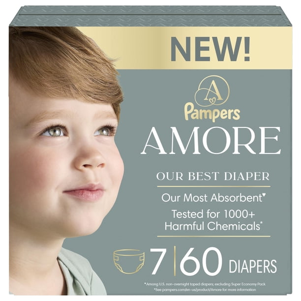 Pañales Pampers Amore, talla 7 (12-23 kg), 60 unidades, hipoalergénicos