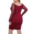thumbnail image 6 of Gvmfive Womens Plus Size Sexy Party Cocktail Bodycon Dress Mesh Long Sleeve Mini Dress, 6 of 8