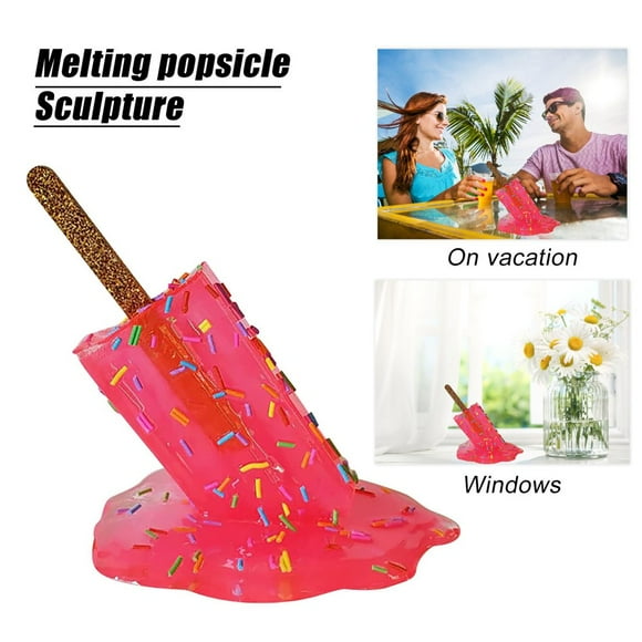 Ice Cream Resin Ornaments - Artificial Melting Popsicle Sculpture (Red)