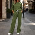 thumbnail image 2 of vdgthytj Tracksuits Womens Set 2 Piece Long Sleeve Crewneck Raglan Shoulder Contrast Piping Tops Drawstring Wide Leg Pants Fall Athleisure Outfits(Medium,Army Green), 2 of 9