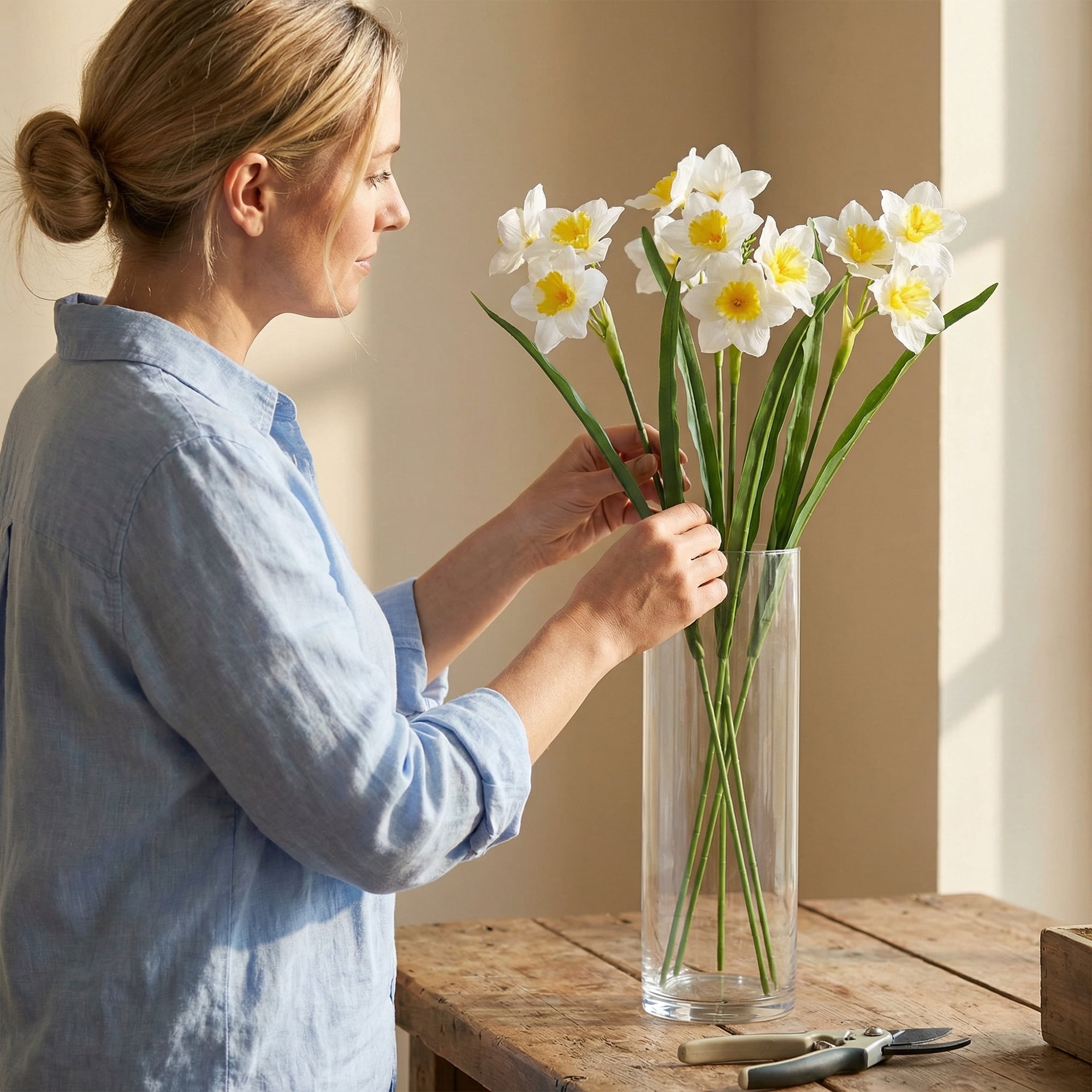 Unique Bargains 4 Pcs Artificial Daffodils Flowers Fake Daffodil Bouquet White 18 in
