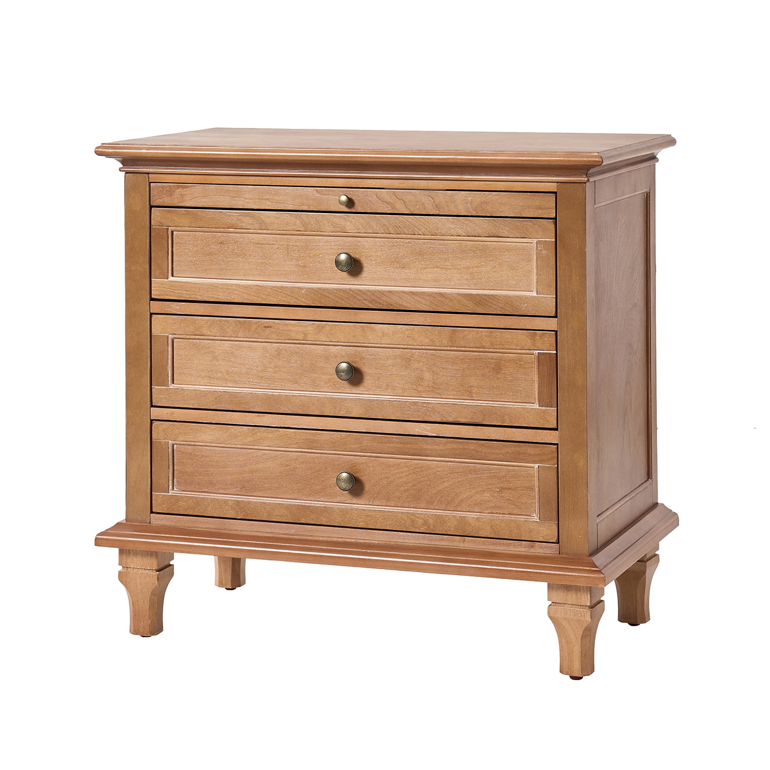 Tina's Home Farmhouse Acorn Soild wood End Table with Charging Station, 3 Drawer Side Table with Pull-Out Tray for Living Room, Small Spaces
