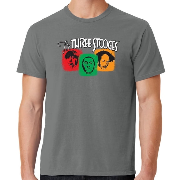 Mens Three 3 Stooges "Colorful Stooges" Tee Shirt, Large Pewter Grey