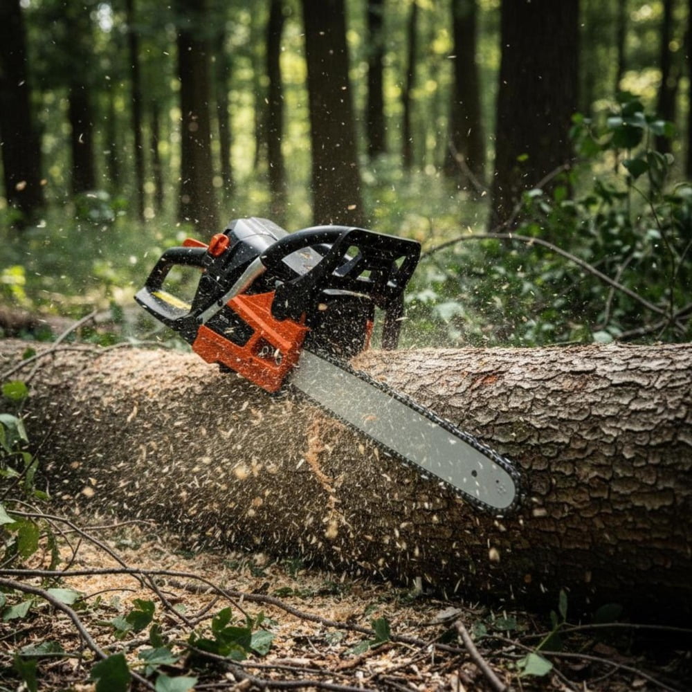 Gas Chainsaw, 52cc, 18-inch, 2.55Hp, gasoline powered handheld cutting tool for tree trimming and land clearing