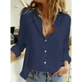 thumbnail image 3 of Long Sleeve Linen Shirt, Casual Button Up Shirt For Spring & Fall, Women's Clothing, 3 of 6