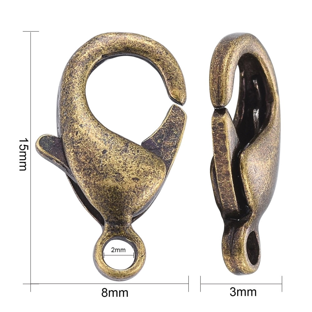 200 pc Brass Lobster Claw Clasps Parrot Trigger Clasps Cadmium Free Nickel Free Lead Free Antique Bronze 15x8x3mm Hole: 2mm