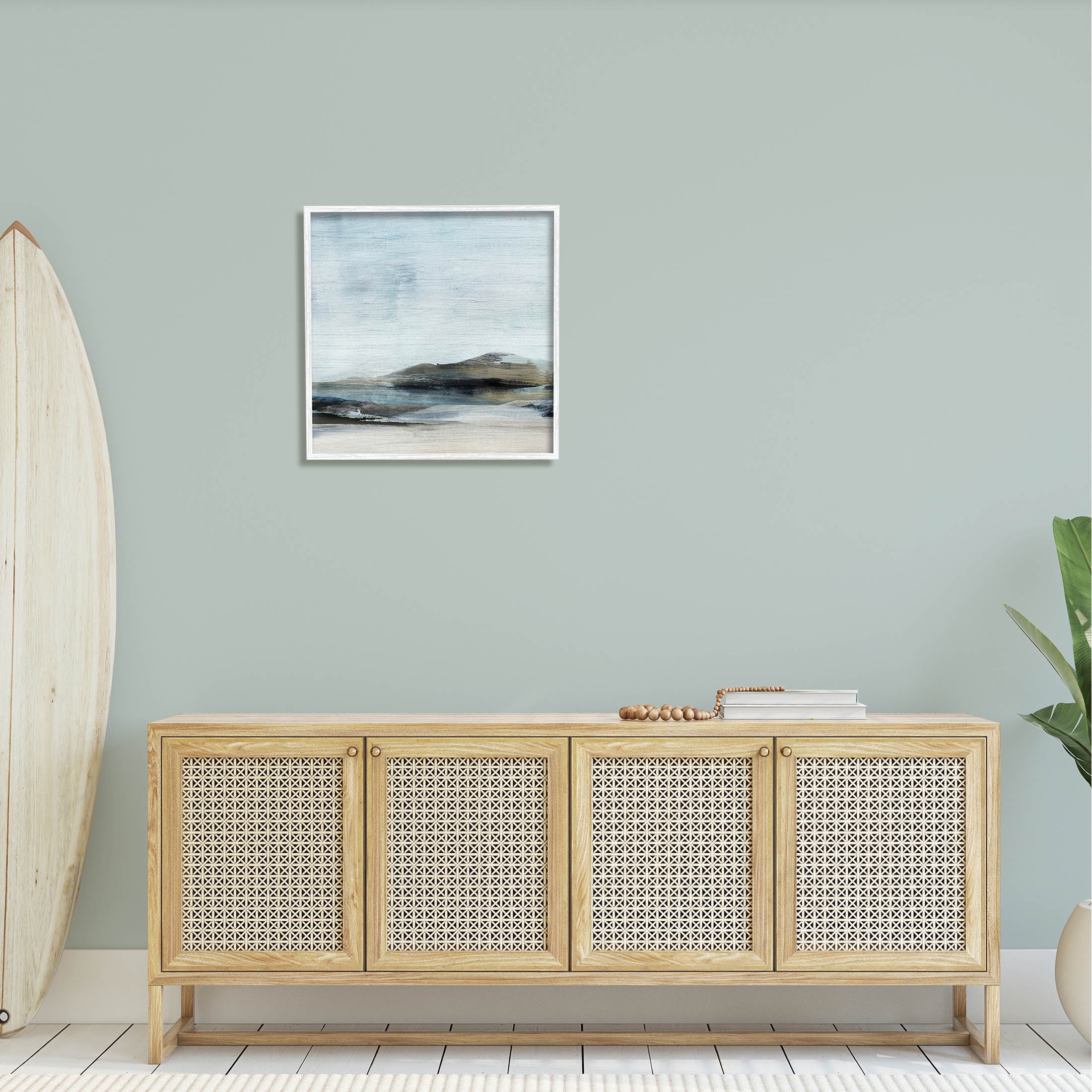 Abstract Rocky Beach Landscape Coastal Painting White Framed Art Print Wall Art