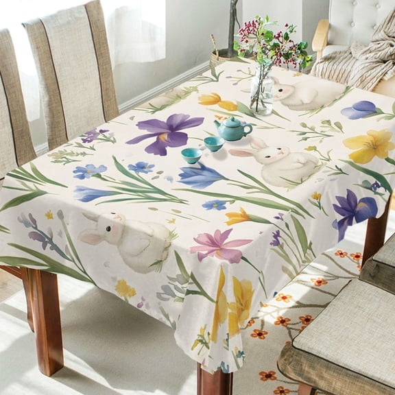 Yayeee Tablecloths 54" x 54" Rectangle Wrinkle Resistant Party Table Cover, Blue Floral Rabbit