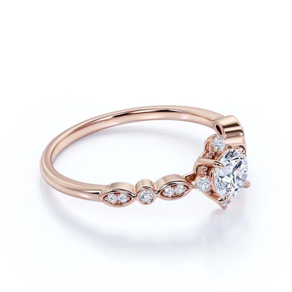 JeenMata 1.75 Carat Round Near Colorless Moissanite Promise Ring - Minimalist Moissanite Engagement Ring - 18k Rose Gold over Silver