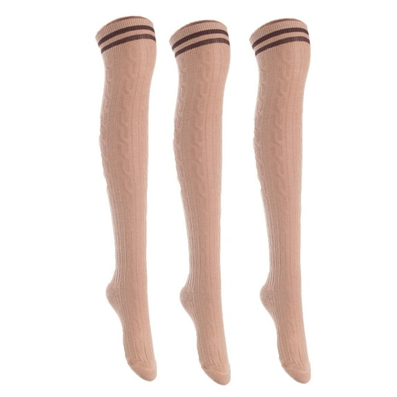 3 Pairs Awesome Women Thigh High Cotton Boot Socks. Durable Knee High Socks, Perfect As Winter & Spring Socks Size 6-9 Khaki T1023-3p1c4