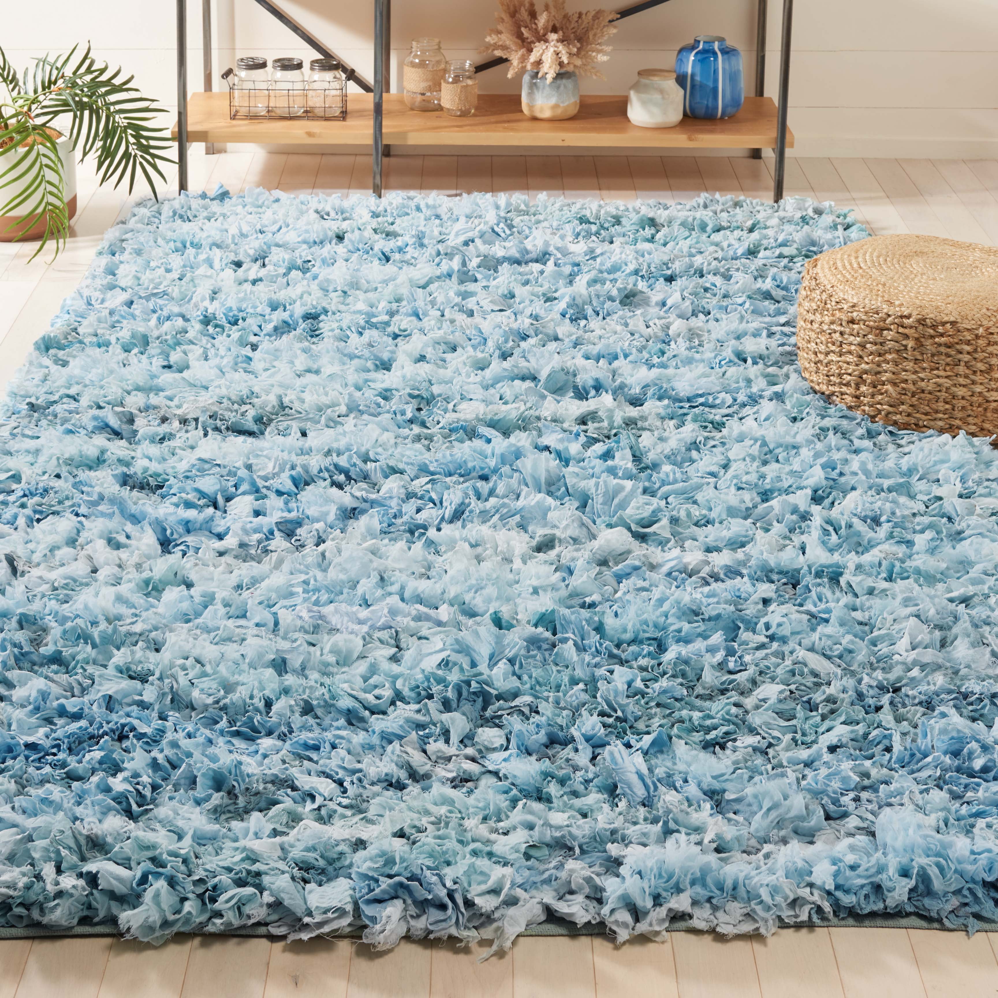 SAFAVIEH Rio Dallas Geometric Polyester Shag Area Rug, Sky, 5' x 8'